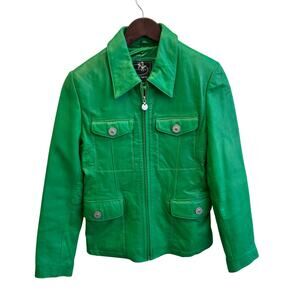 Vintage Green Leather Jacket Size Womens XS